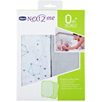 Chicco - Set de 2 sábanas bajeras ajustable para mini cuna 50 x 83 cm- color blanco y estampado (Zodiac)